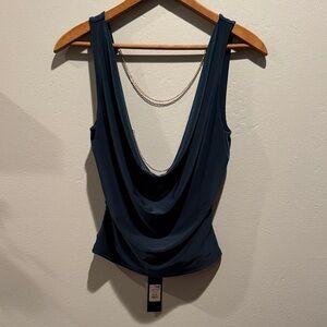 NWT New With Tags Fashion Nova Lia Backless Chain Drape Top Hunter Green Blouse